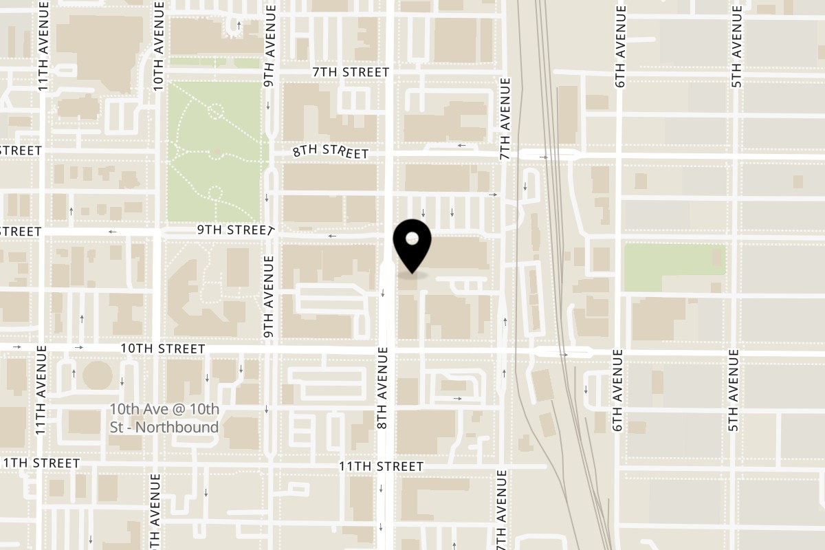 Map showing the location of Sherpa Grill Indian Nepali Restaurant on 908 8th Avenue in Greeley
